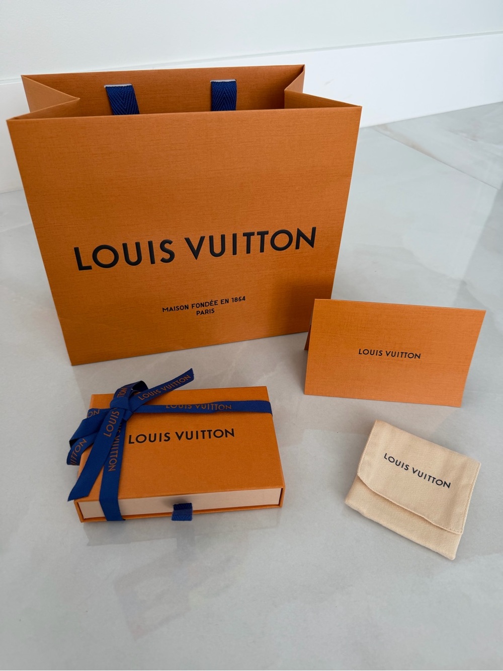 Louis Vuitton Shopping Bag Pull Out Drawer Box Jewelry Pouch Ribbon Receipt Hold